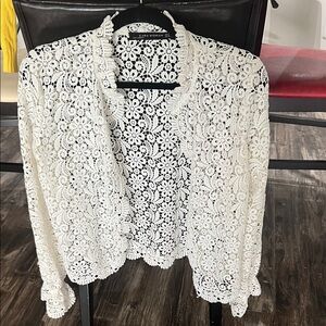 Zara Woman Cream Floral Crochet Lace Open-Front Cardigan